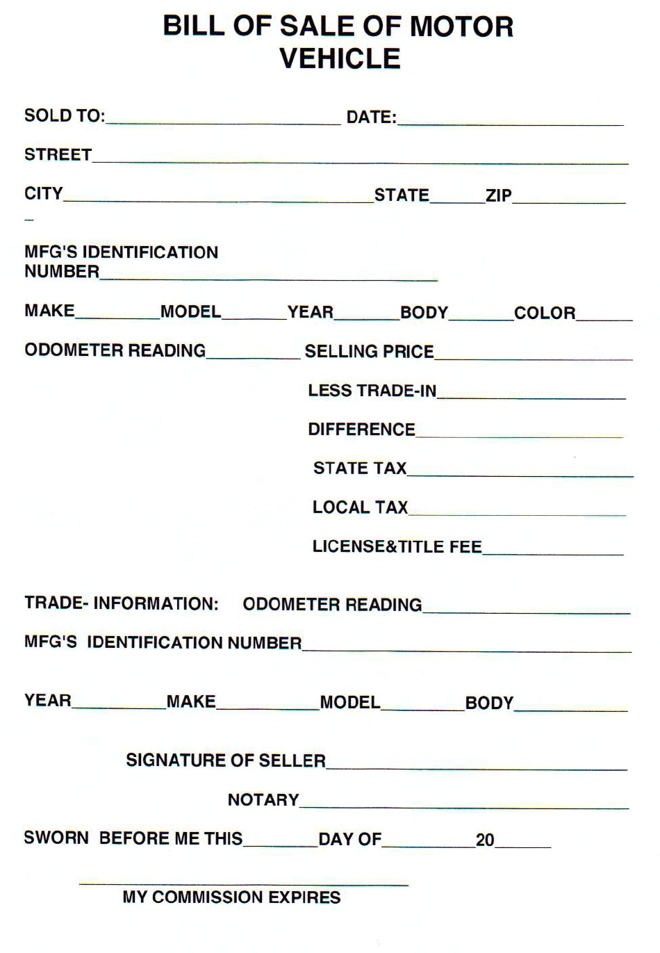 Hancock County, Tennessee Bill of Sale of Motor Vehicle Download