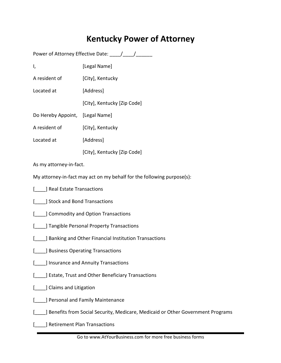 Power of Attorney Form - Kentucky, Page 1