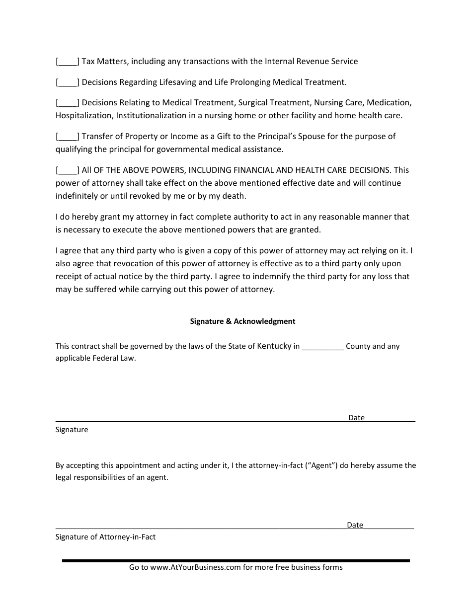 Kentucky Power of Attorney Form - Fill Out, Sign Online and Download ...