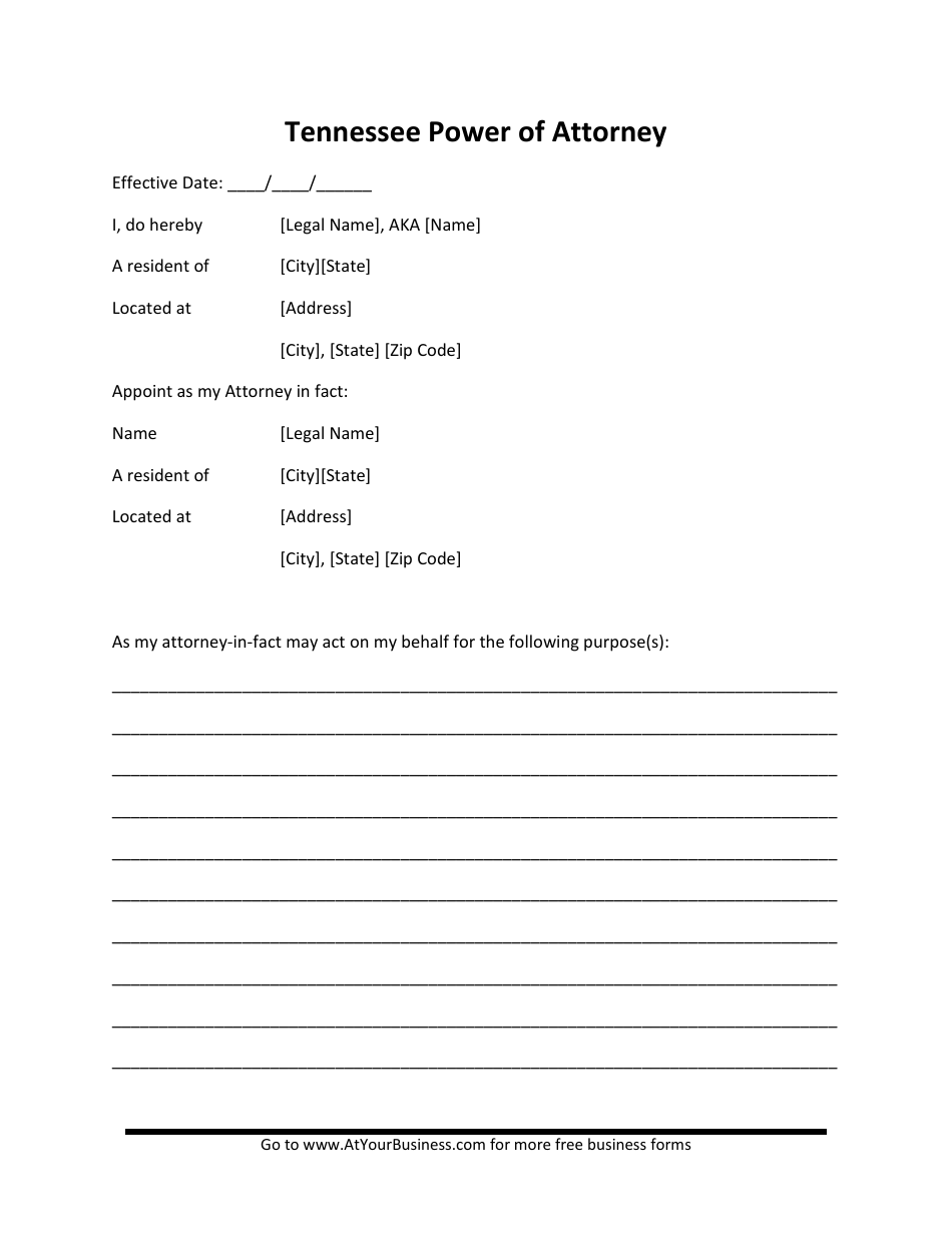 Power of Attorney Form - Tennessee, Page 1