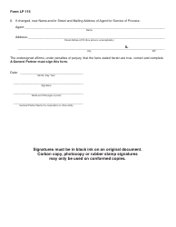 Form LP115 Change of Designated Office or Agent for Service of Process - Illinois, Page 2