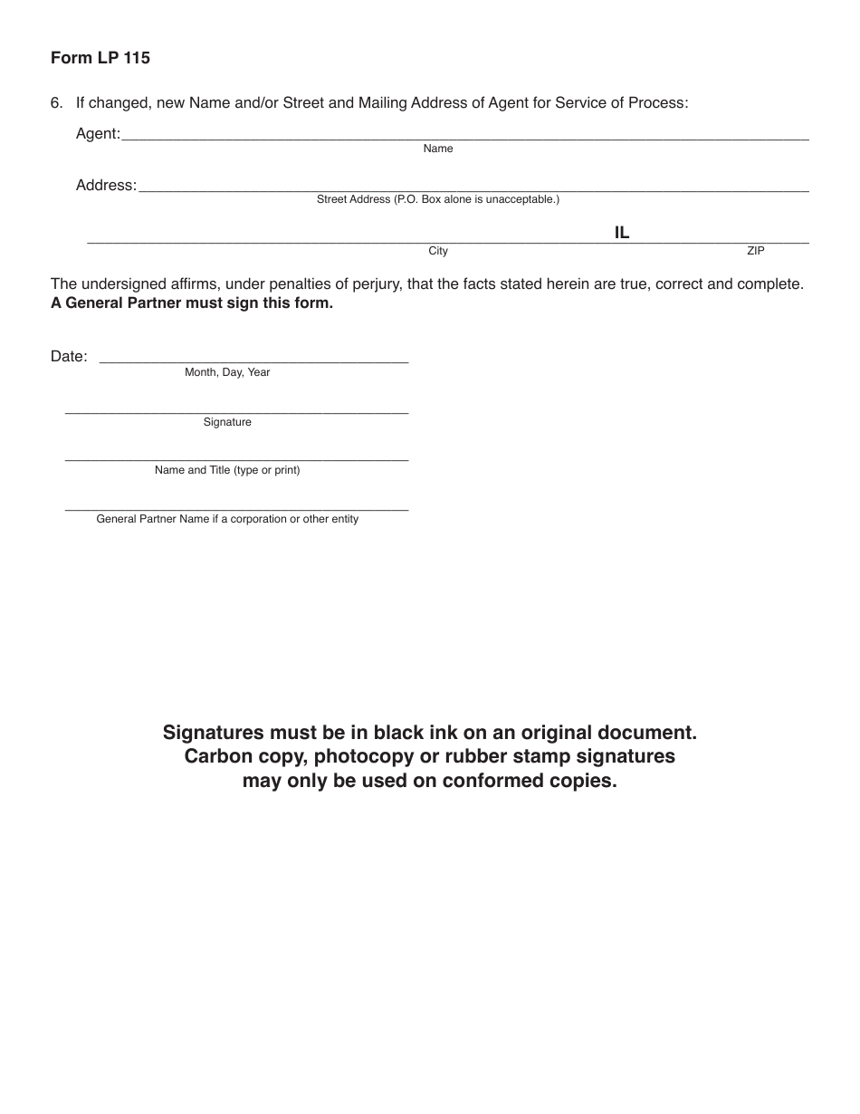 Form LP115 Change of Designated Office or Agent for Service of Process - Illinois, Page 2
