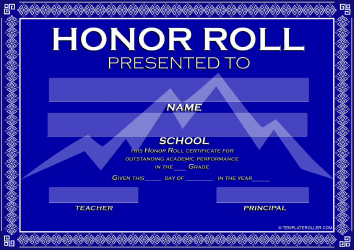 Document preview: Honor Roll Certificate Template - Blue