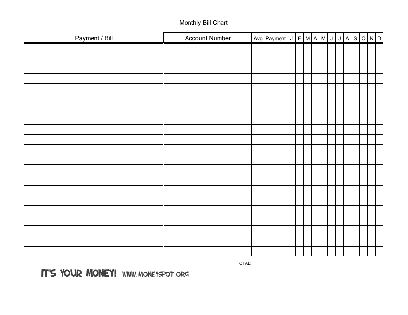 Monthly Bill Chart Template - It's Your Money