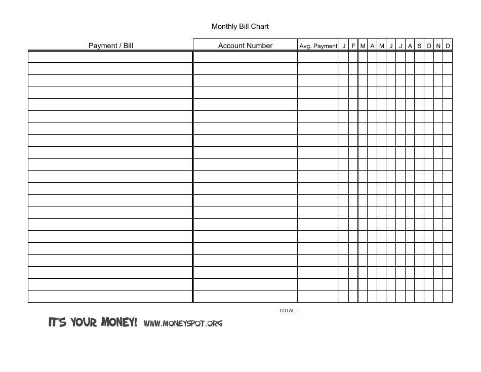 Monthly Bill Chart Template It #39 s Your Money Download Printable PDF