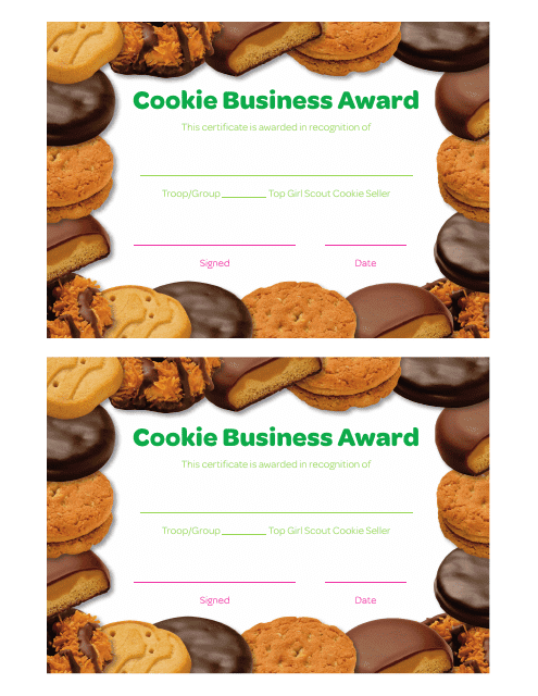 Cookie Business Award Certificate Template
