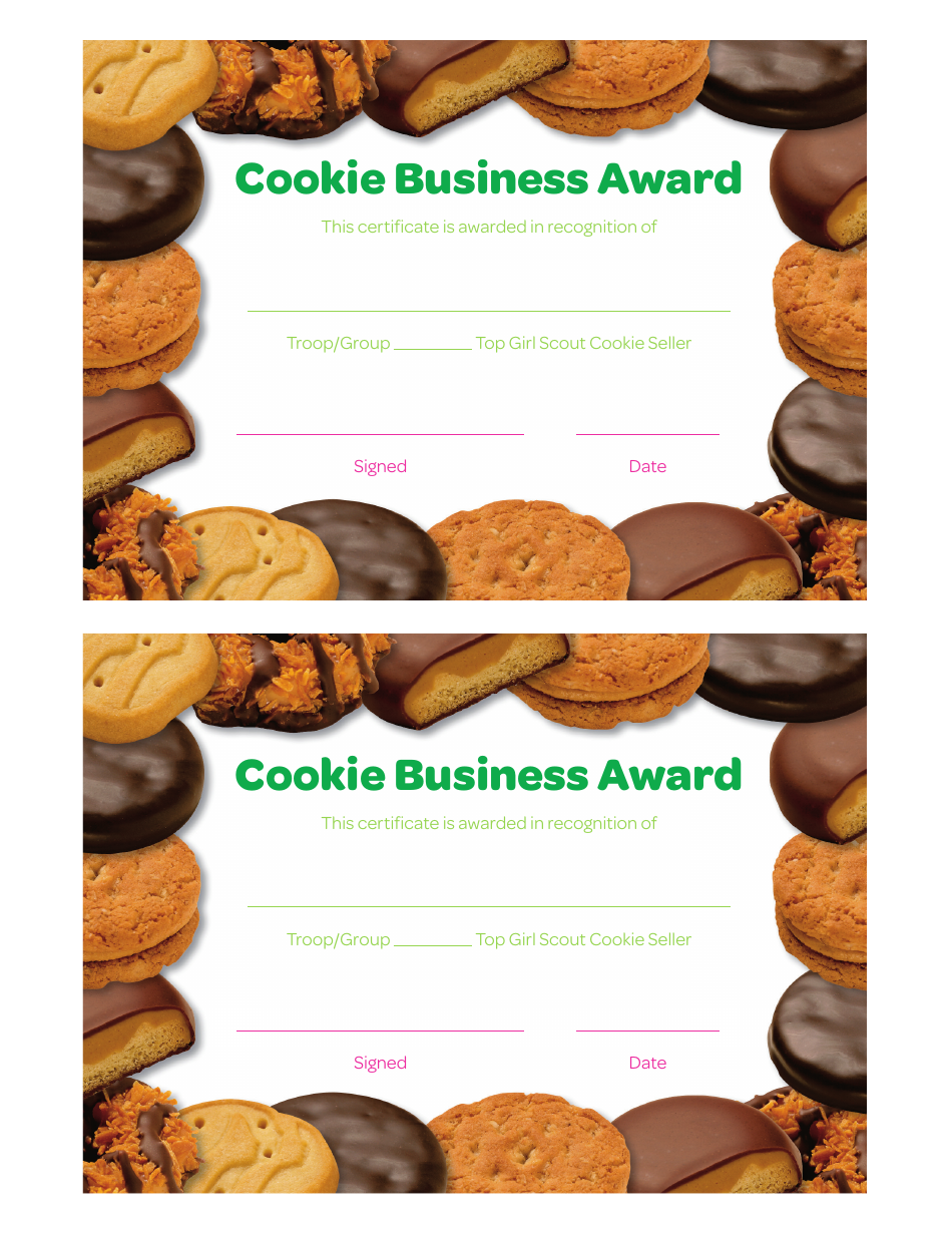 Cookie Business Award Certificate Template, Page 1