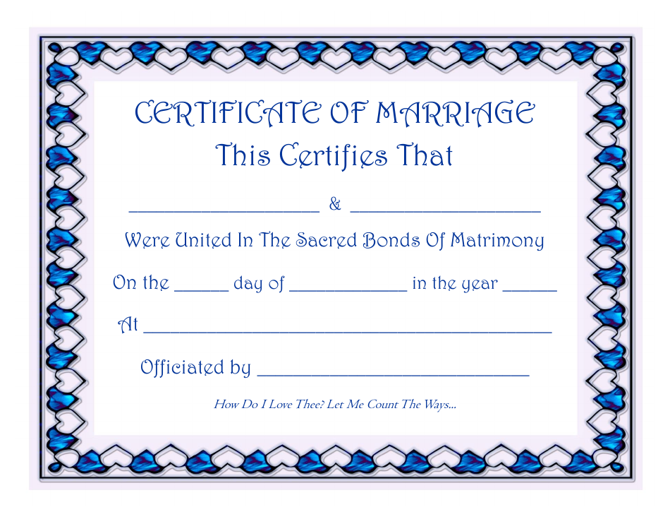 Certificate of Marriage Template Download Printable PDF | Templateroller