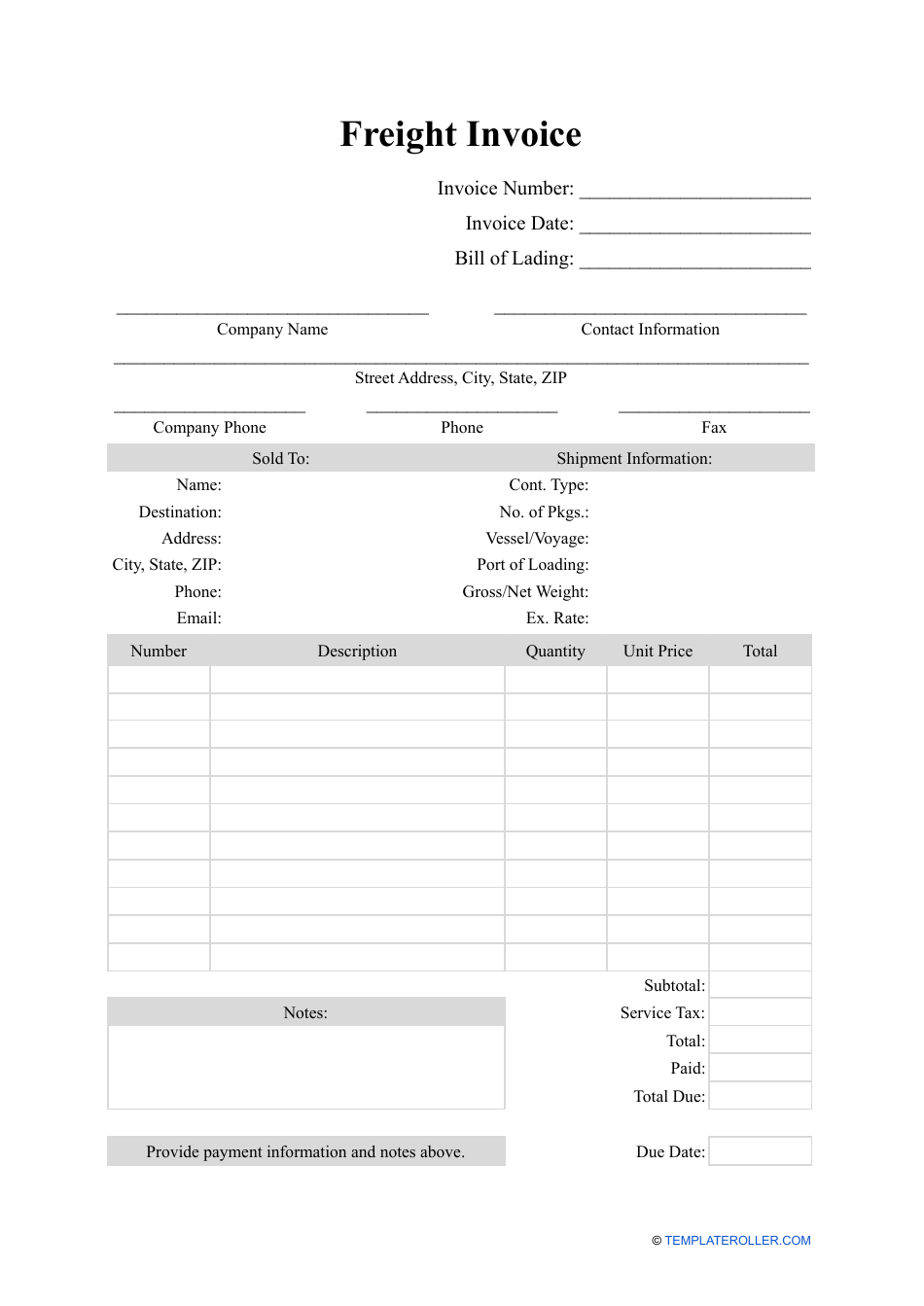 Freight Invoice Template Download Printable PDF