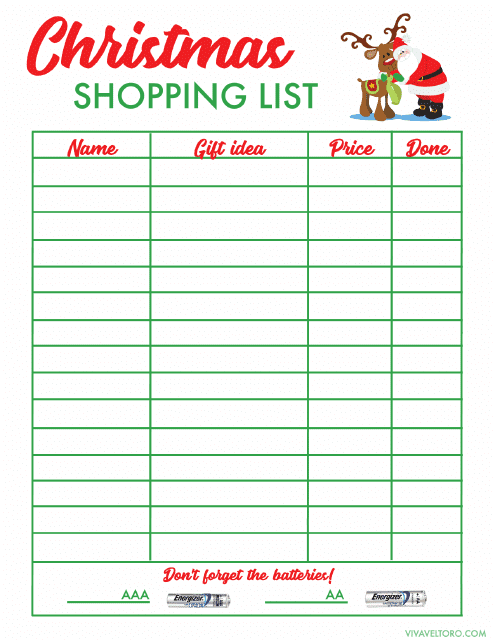 Christmas Gifts Shopping List Template