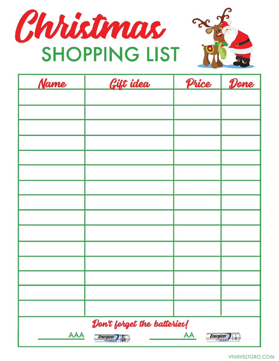 Preview of Christmas Gifts Shopping List Template