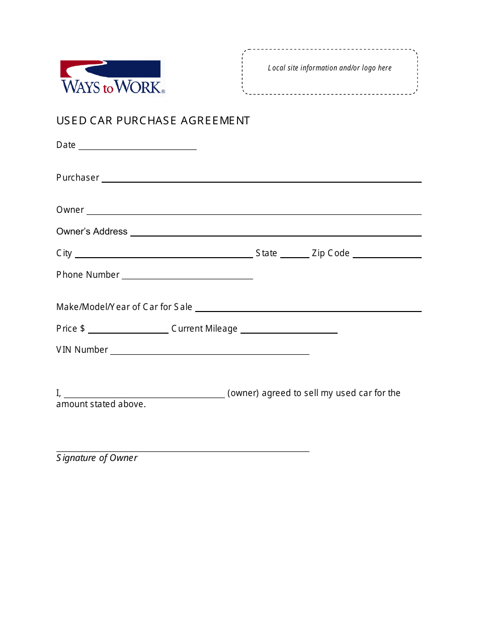 Used Car Purchase Agreement Template - Ways to Work, Page 1