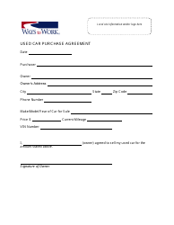 Document preview: Used Car Purchase Agreement Template - Ways to Work