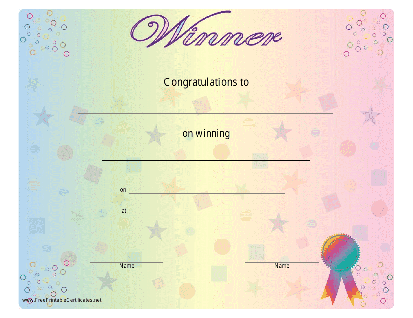 Winner Certificate Template - Varicolored Download Pdf