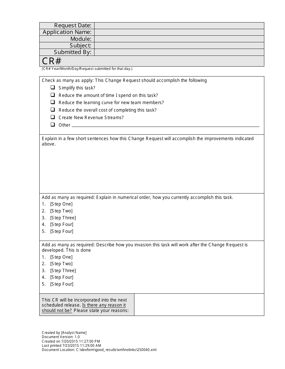 Change Request Form, Page 1