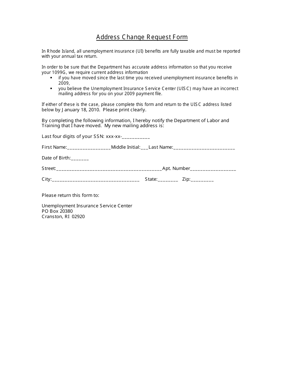 Address Change Request Form - Rhode Island, Page 1