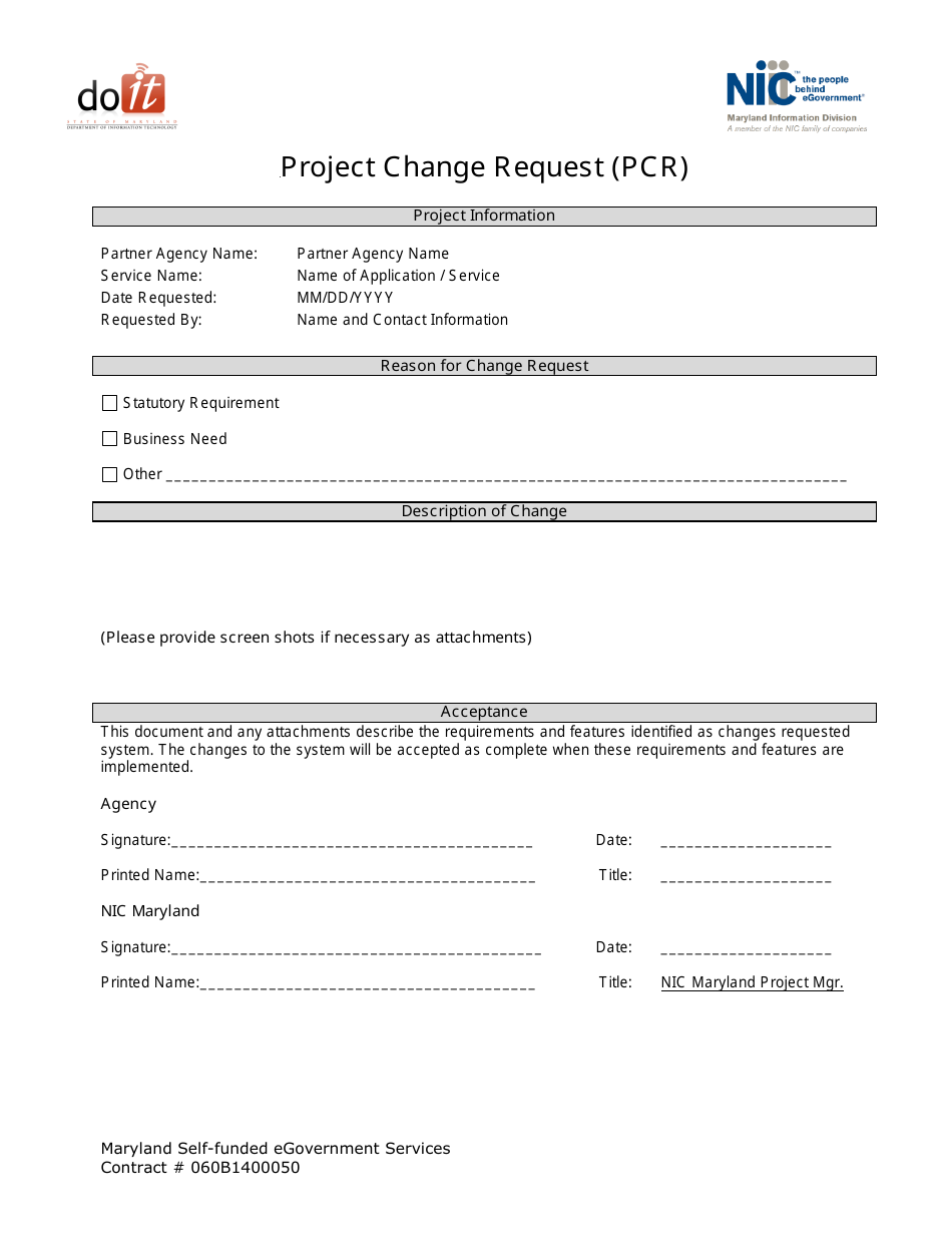 Project Change Request Template - Maryland, Page 1