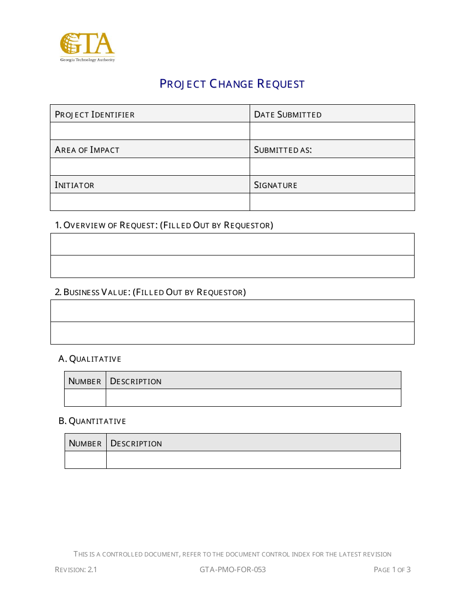 Form GTA-PMO-FOR-053 Project Change Request - Georgia (United States), Page 1