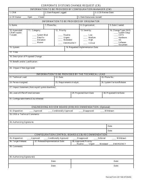 Corporate Systems Change Request Form