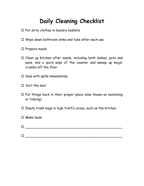 Daily Cleaning Checklist Template