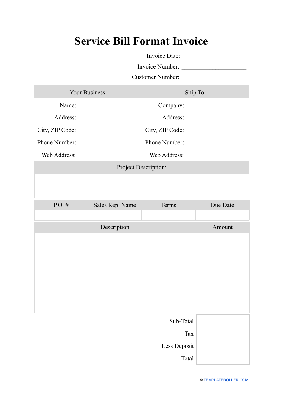 Service Bill Format Invoice Template, Page 1
