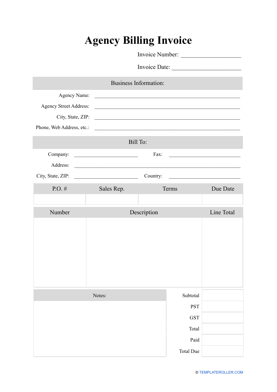 Agency Billing Invoice Template, Page 1