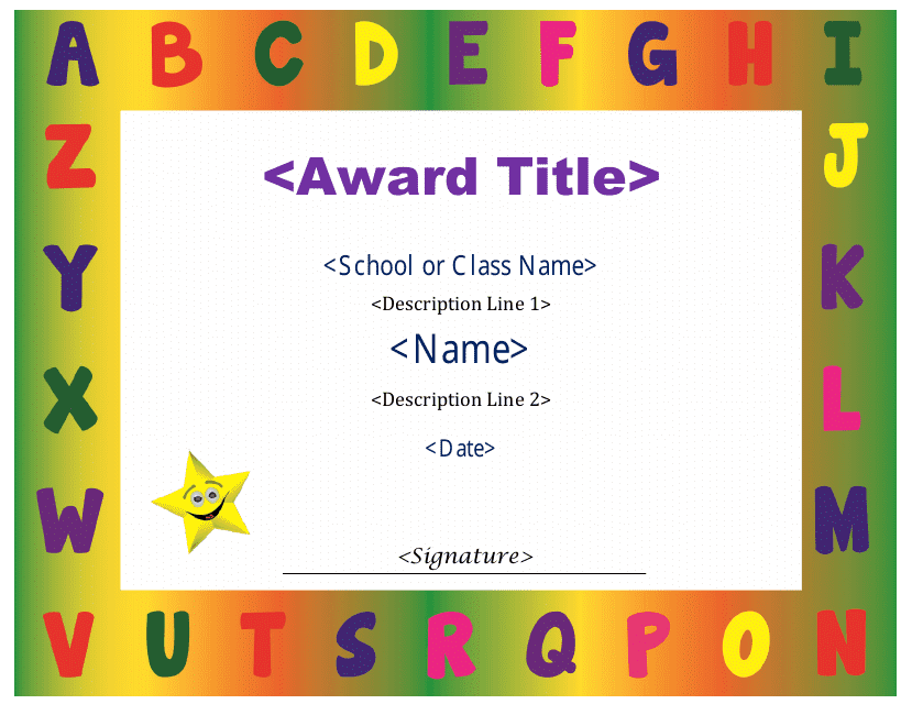 Spelling Award Certificate Template Preview