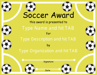 Document preview: Soccer Award Certificate Template