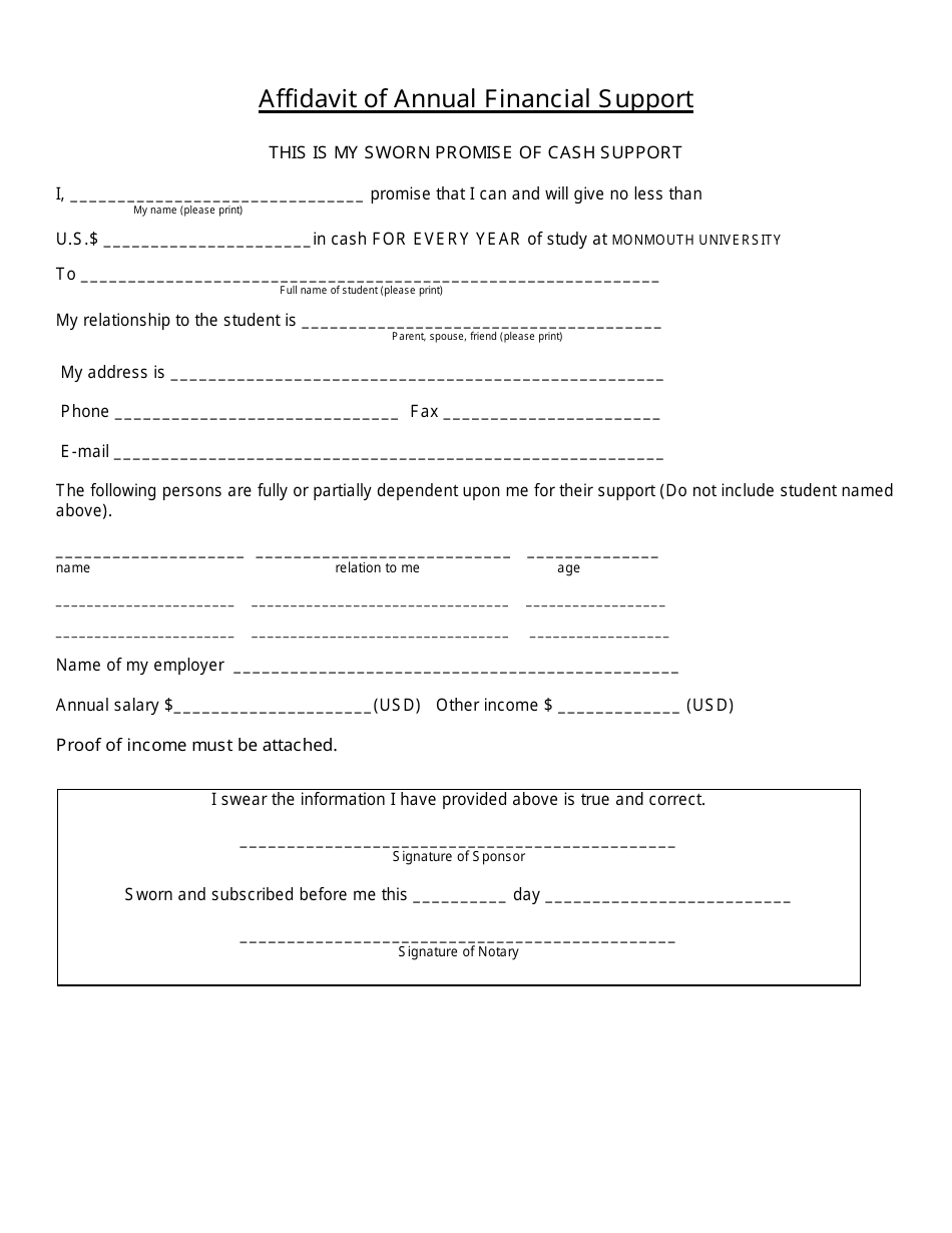 Affidavit of Annual Financial Support Form, Page 2