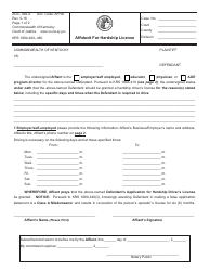 Document preview: Form AOC-492.A Affidavit for Hardship License - Kentucky