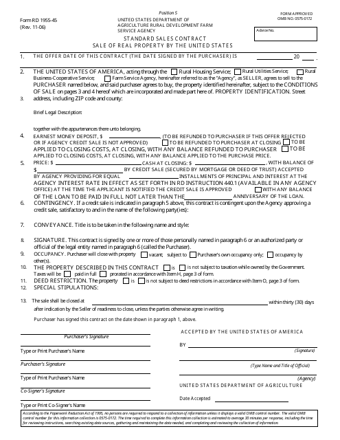 Form RD1955-45 Standard Sales Contract - Sale of Real Property by the United States