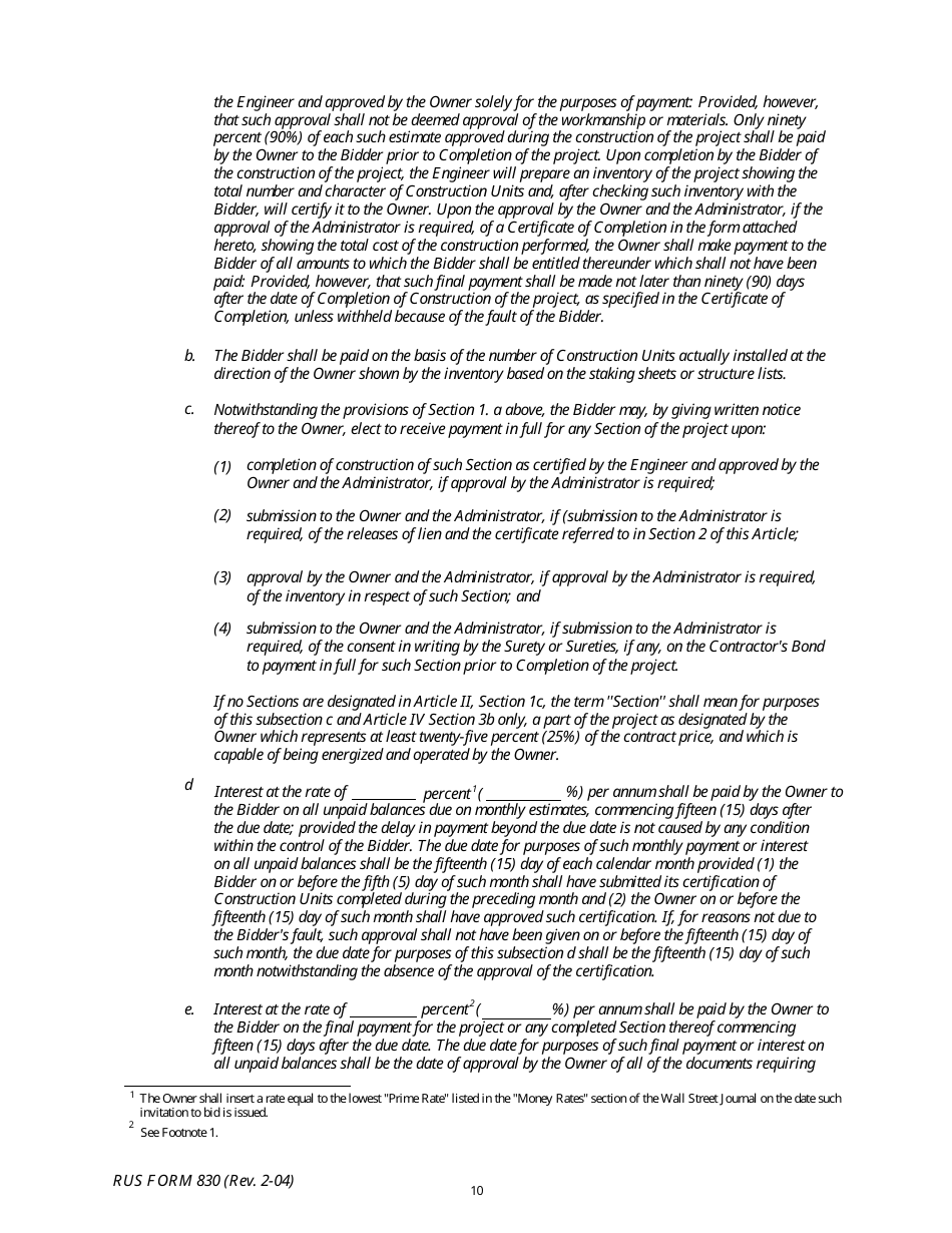 Form 830 Electric System Construction Contract, Page 10
