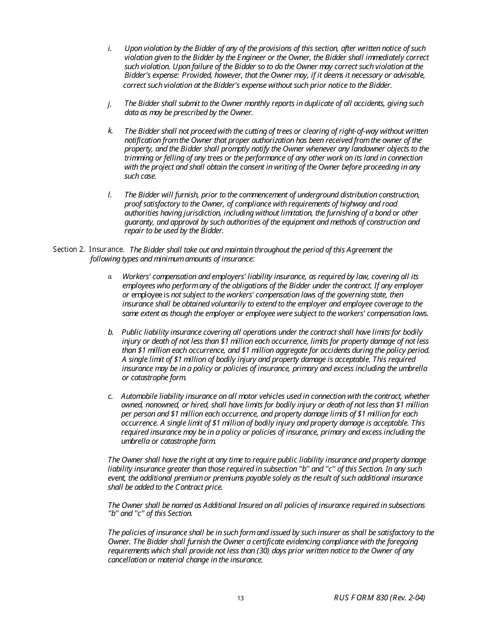 Form 830 Electric System Construction Contract, Page 13