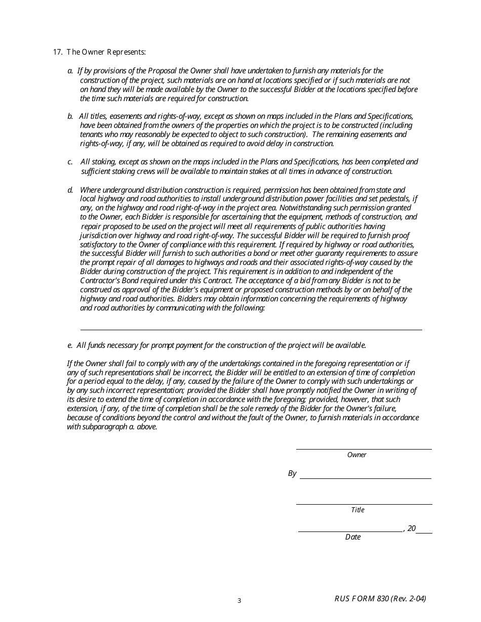 Form 830 Electric System Construction Contract, Page 3