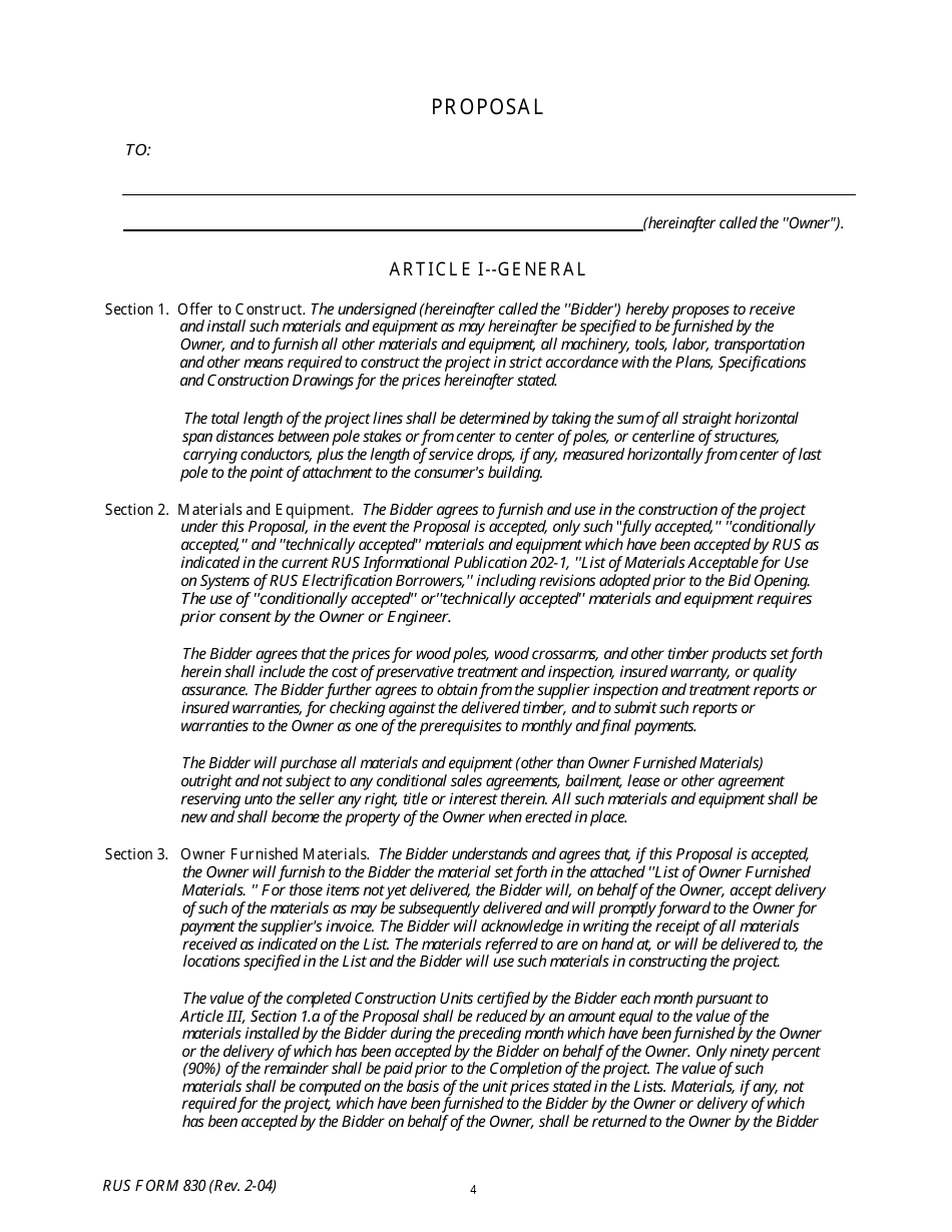 Form 830 Electric System Construction Contract, Page 4