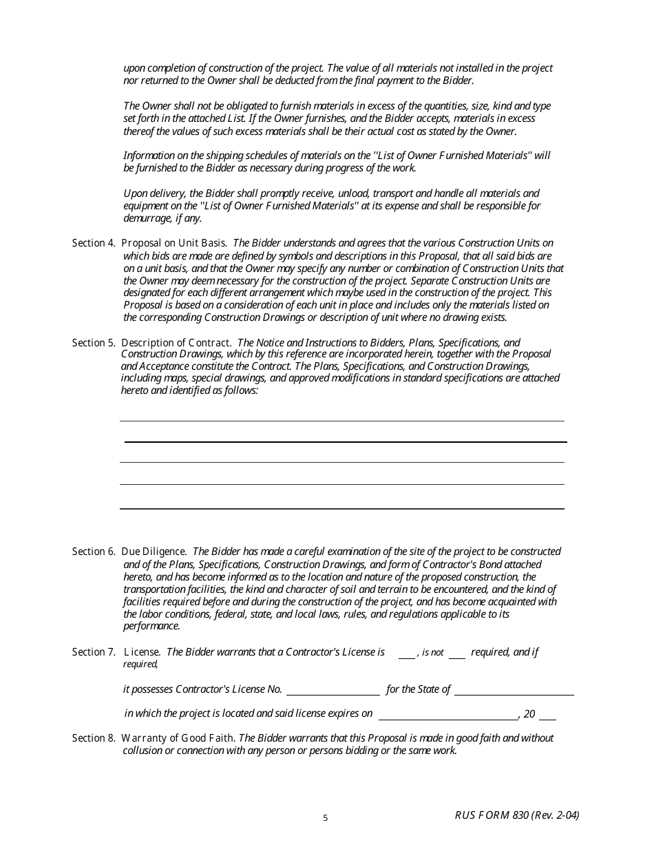 Form 830 Electric System Construction Contract, Page 5