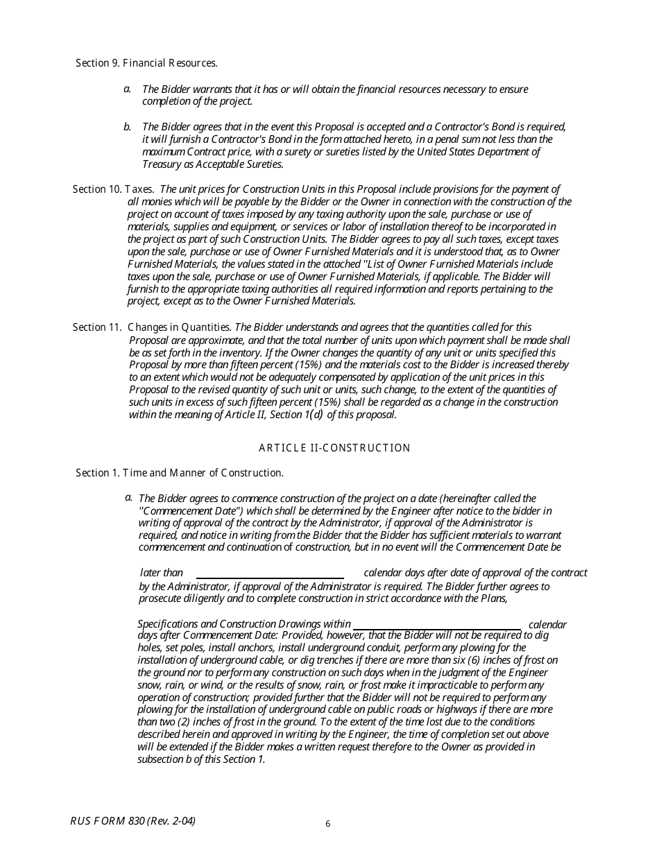 Form 830 Electric System Construction Contract, Page 6
