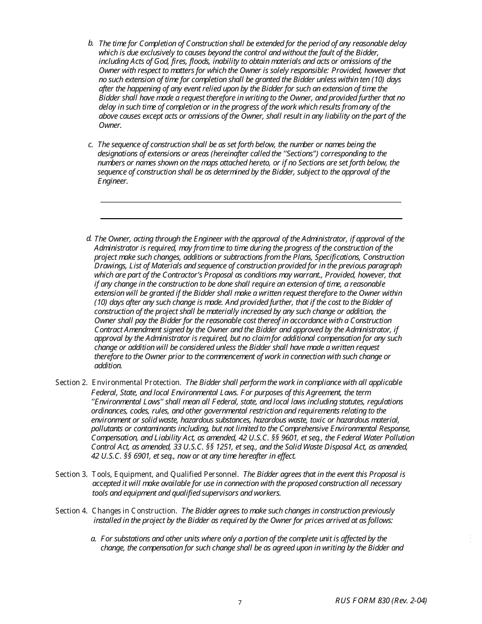 Form 830 Electric System Construction Contract, Page 7