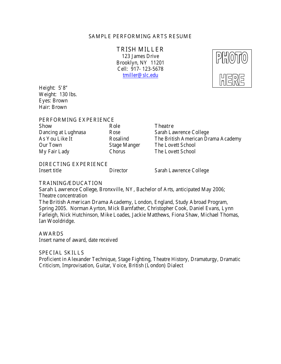 Sample Performing Arts Resume Download - Page 3 Thumb 950 