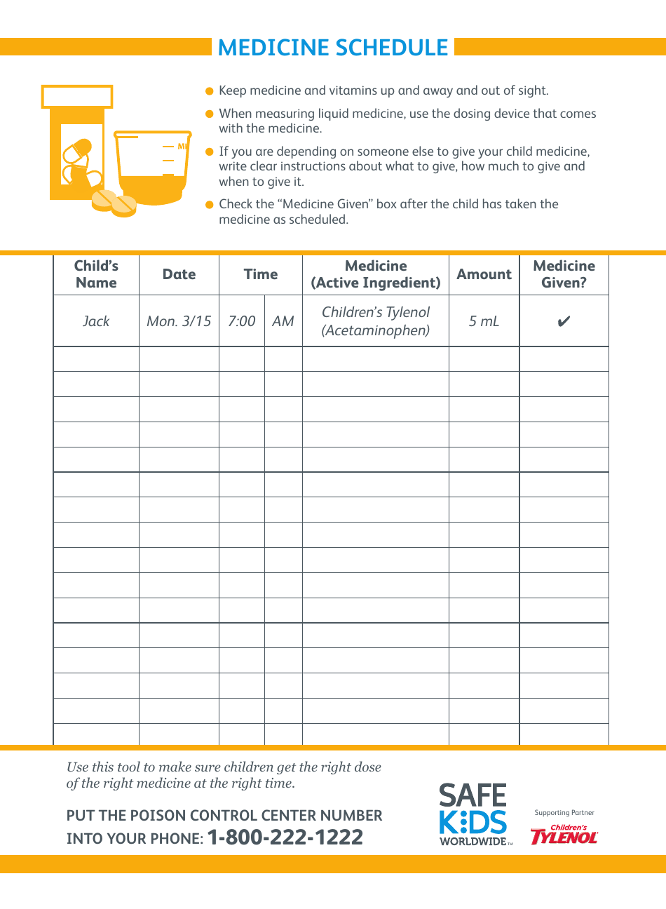 Child's Medicine Schedule Template - Safe Kids Worldwide Download ...