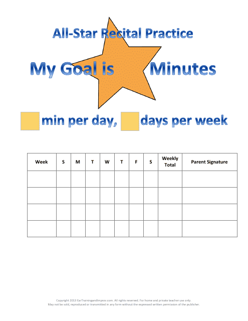 All-star Recital Practice Chart Template Preview