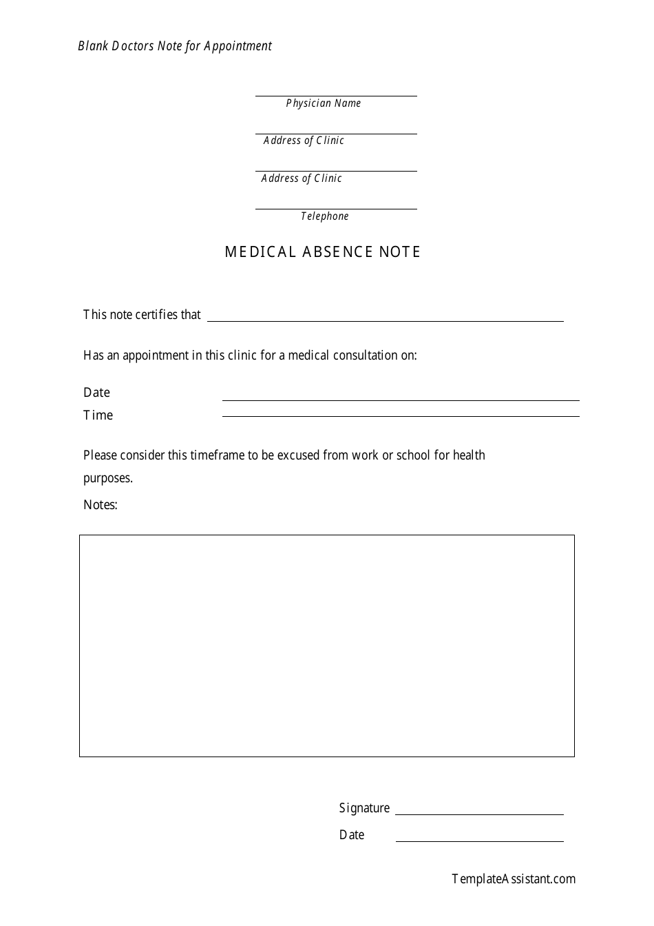Medical Absence Note Form, Page 1