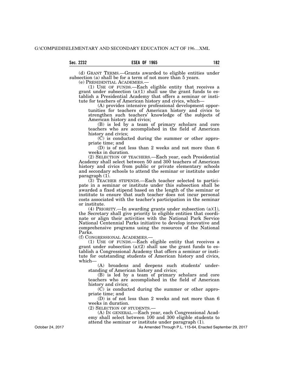 Elementary and Secondary Education Act of 1965, Page 182