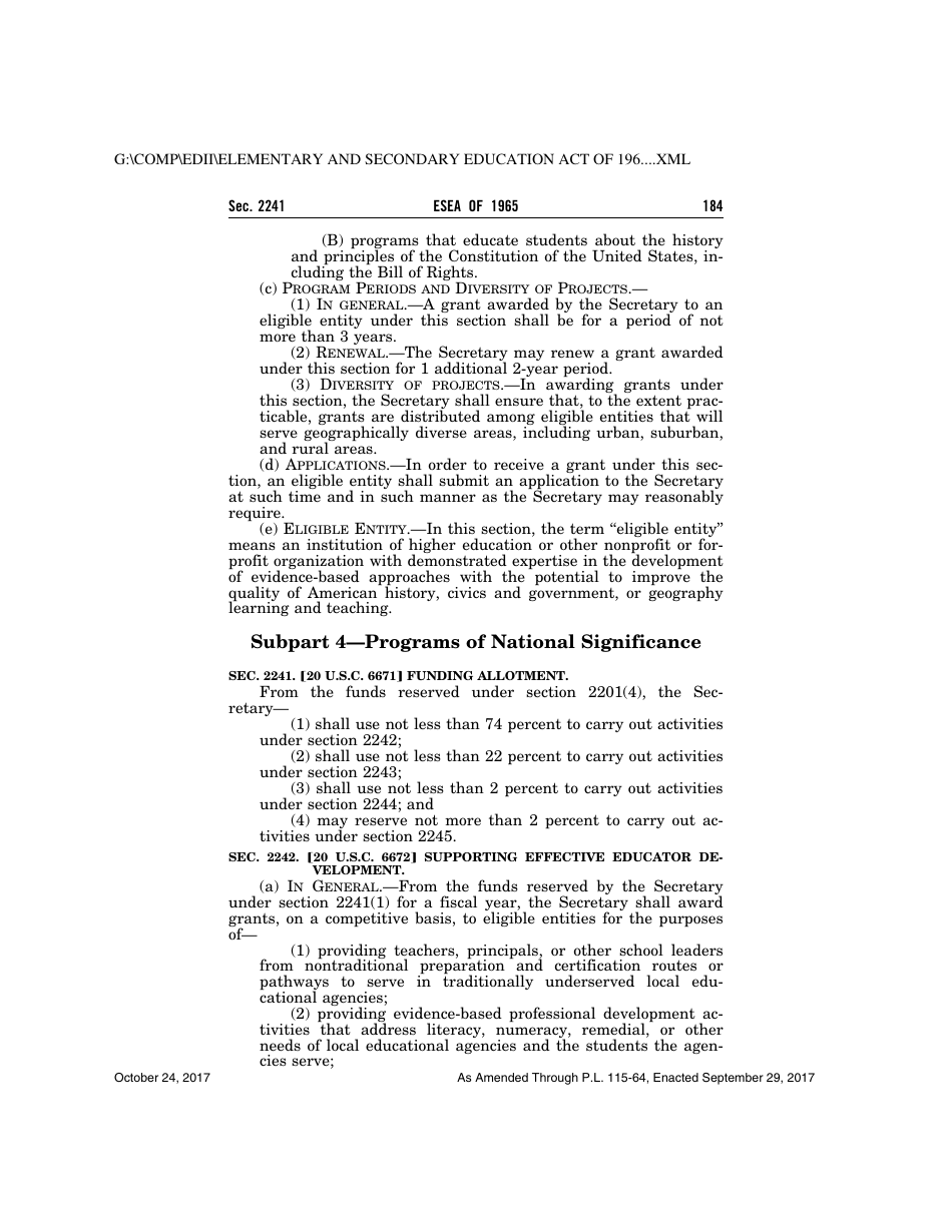 Elementary and Secondary Education Act of 1965, Page 184