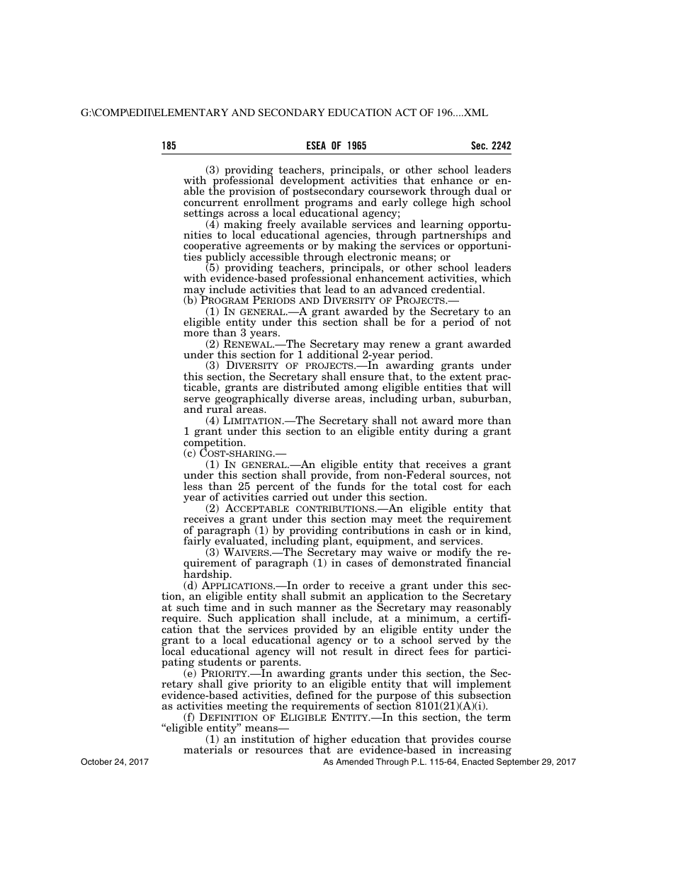 Elementary and Secondary Education Act of 1965, Page 185
