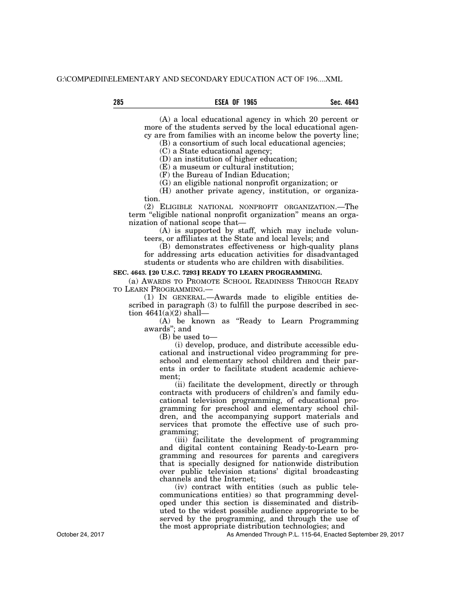 Elementary and Secondary Education Act of 1965, Page 285