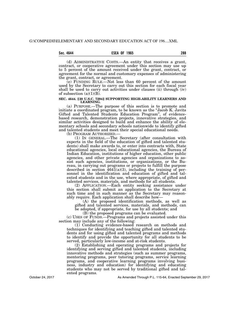 Elementary and Secondary Education Act of 1965, Page 288