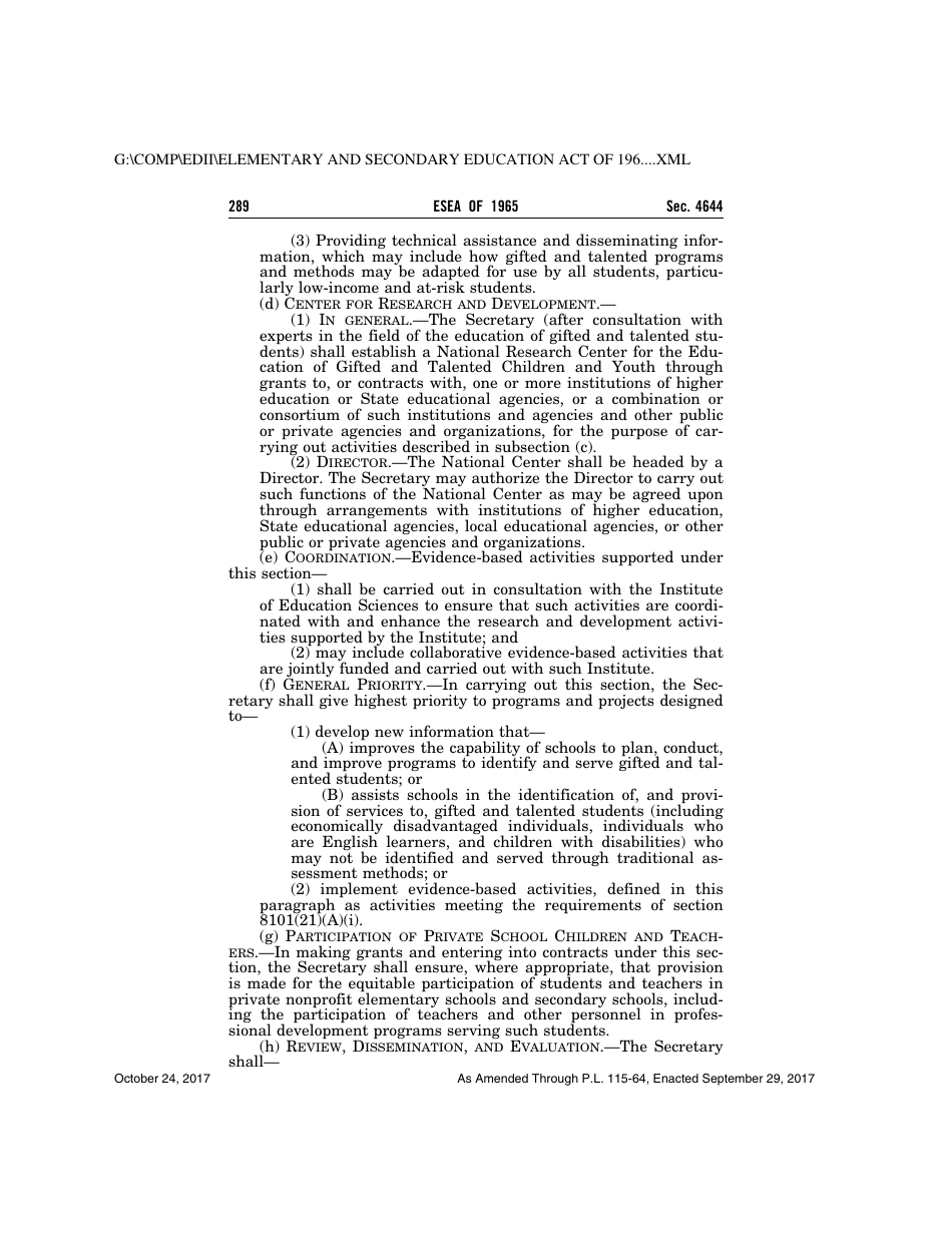 Elementary and Secondary Education Act of 1965, Page 289