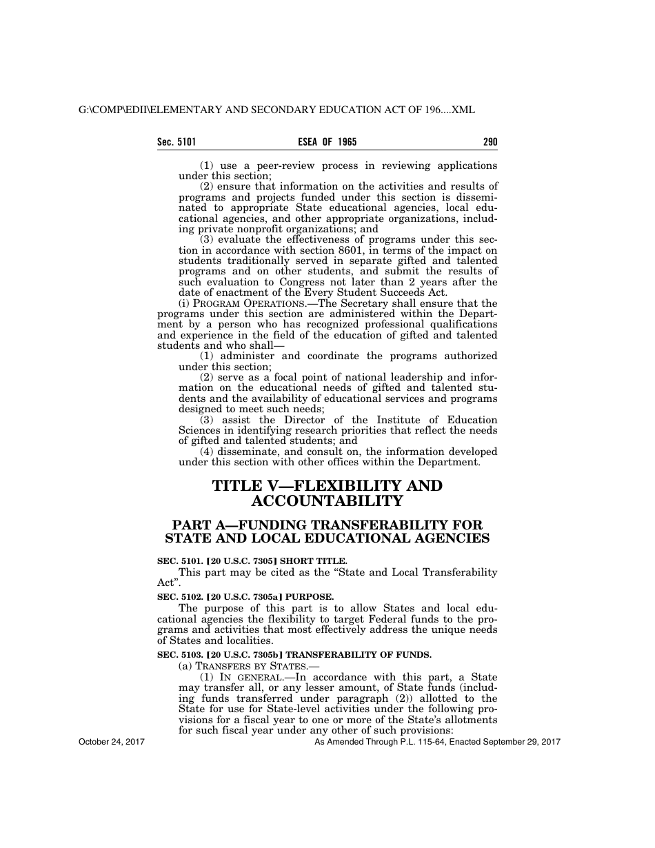 Elementary and Secondary Education Act of 1965, Page 290