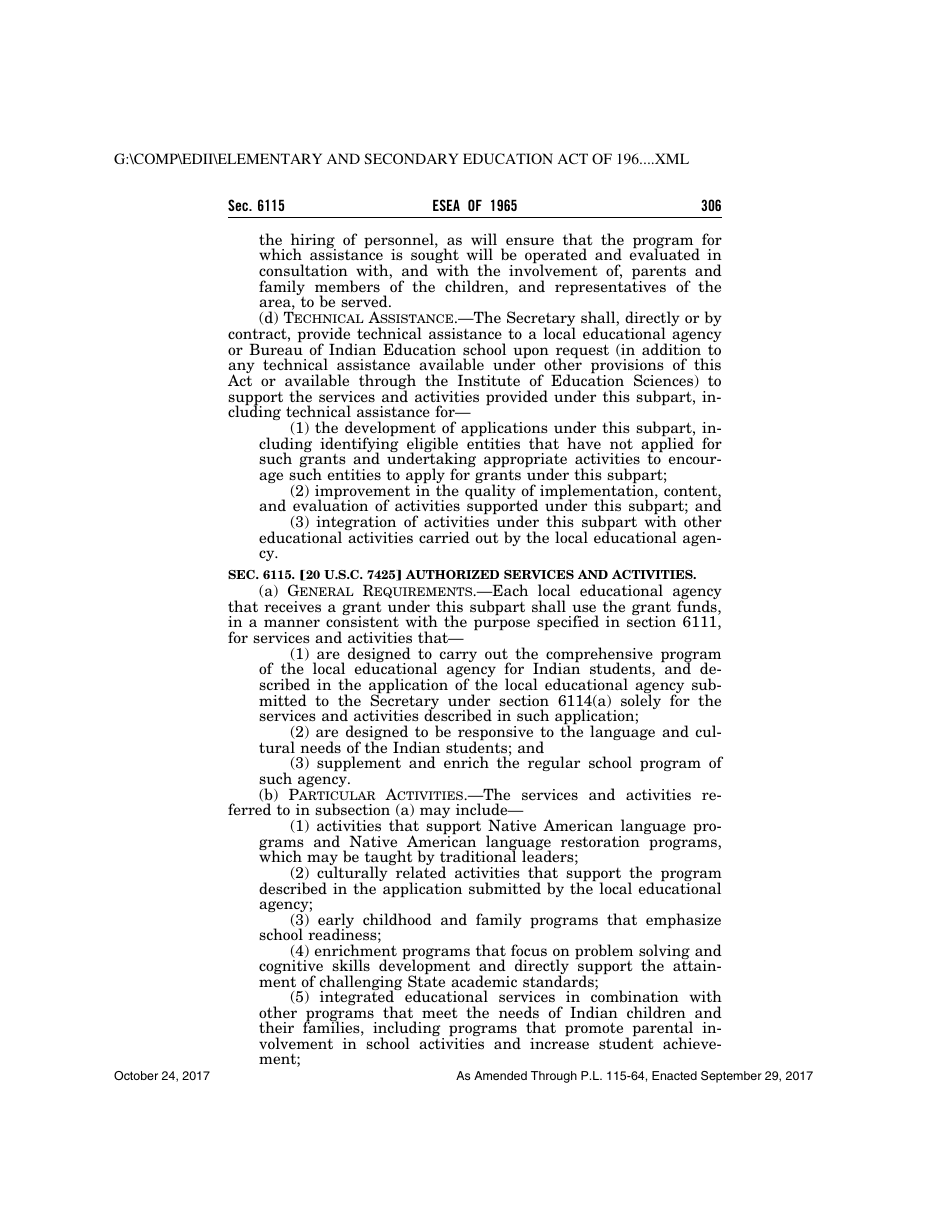 Elementary and Secondary Education Act of 1965, Page 306